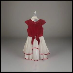Rare Editions Girls' Dress Size 14 Red Holiday Formal With Lace Trim & Bow